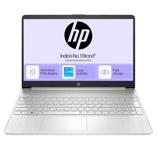 HP 15s, 12th Gen Intel Core i3-1215U, 8GB DDR4, 512GB SSD, (Win 11, Office 21, Silver, 1.69kg) Anti-glare, Micro-edge, 15.6-inch(39.6cm) FHD laptop, Intel UHD Graphics, HD camera, Backlit KB